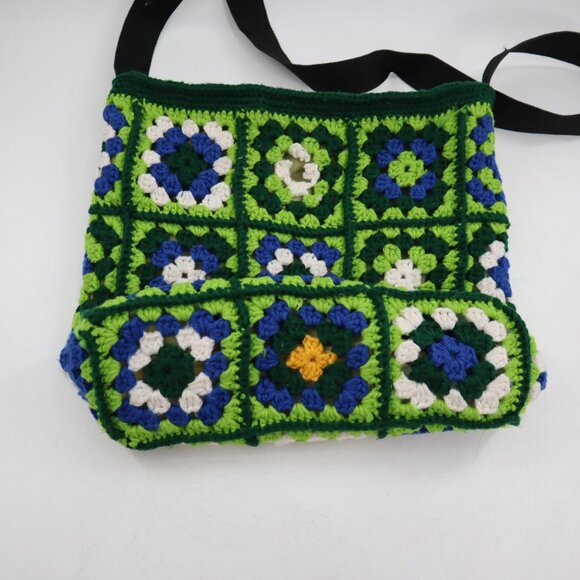 Crochet Granny Square Crossbody Bag Womens Green Retro Groovy Boho Festival - Picture 4 of 9
